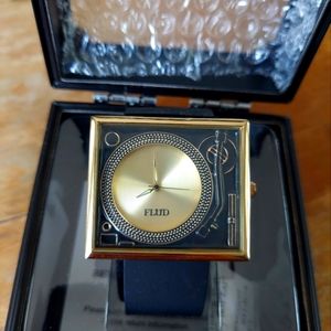 FLUD DeeJay Turn Table Black and Gold Wristwatch